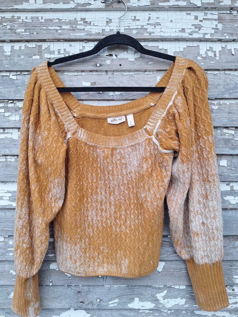 Willow & Root Square-Neck Puff-Sleeve Knit Sweater Size Large - Picture 4 of 7